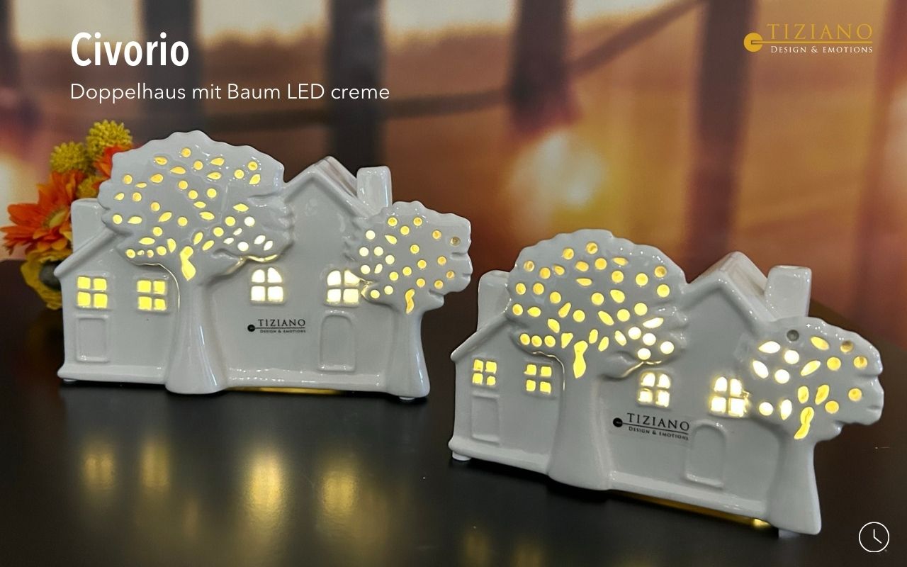 Tiziano Doppelhaus Civorio LED / Timer mit Baum Vita creme-weiß 