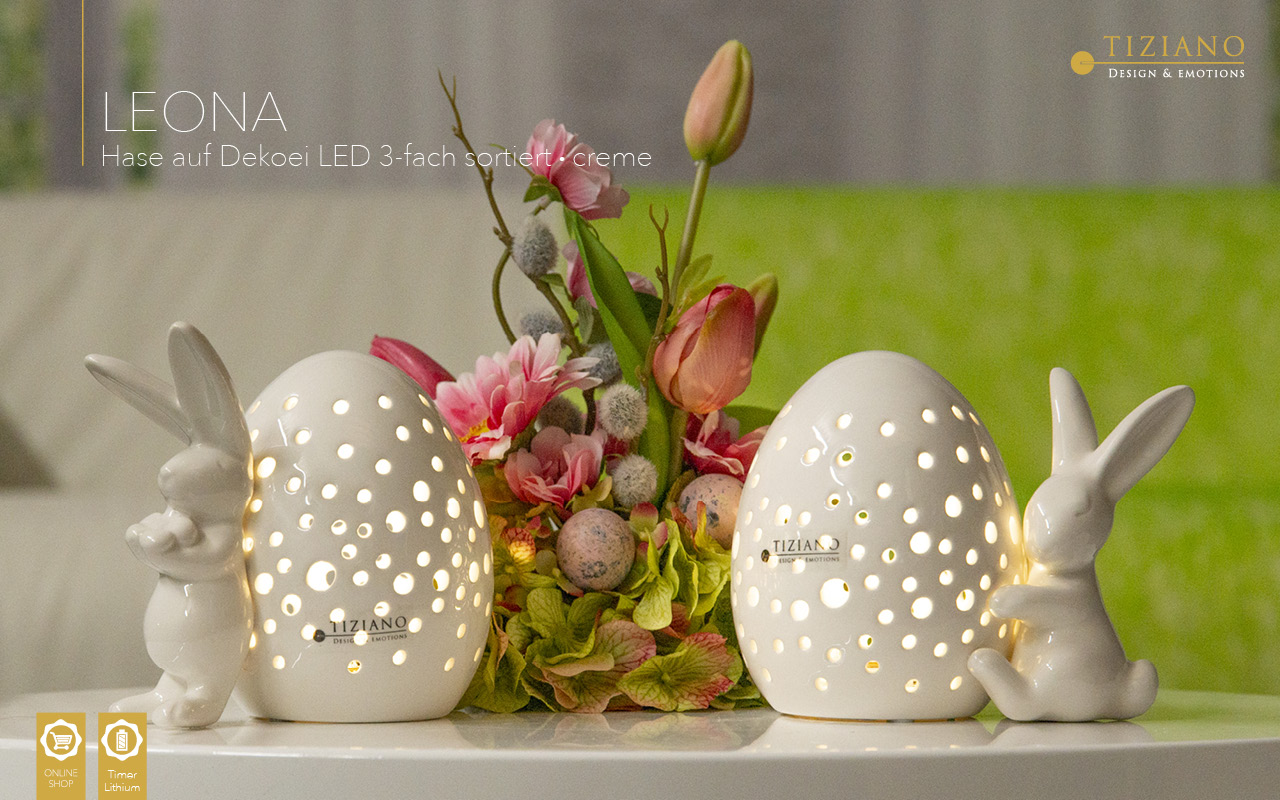 Tiziano Hase Leona LED mit Ei 12cm creme mit LED & Timer