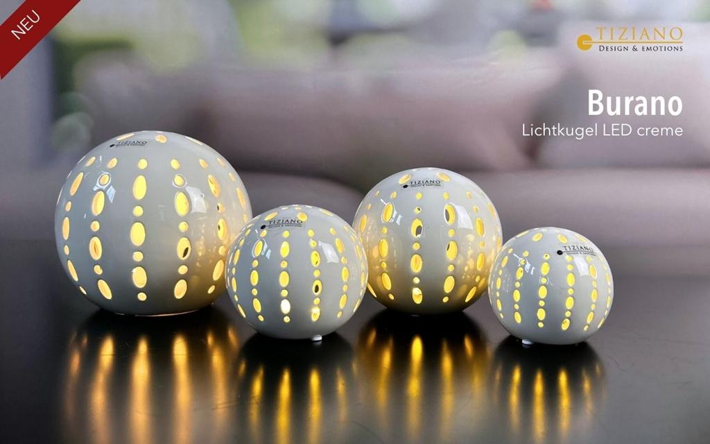 Tiziano Lichtkugel Burano creme LED & Timer