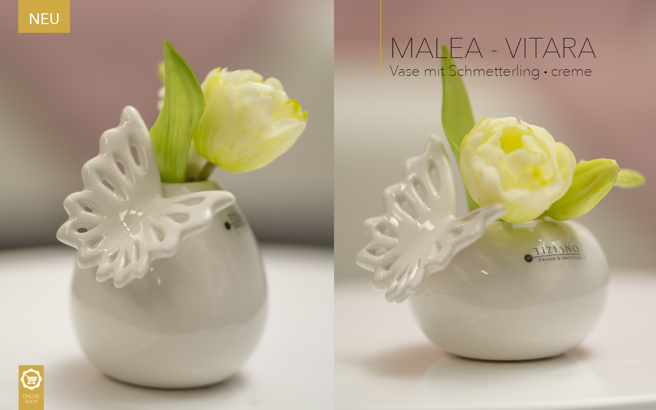 Tiziano Vase Vitaramit Schmetterling Malea creme